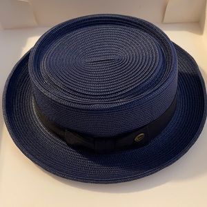 Hats, grey, black- red bottom, white, Blk leather look, blue, the brand is Epoch